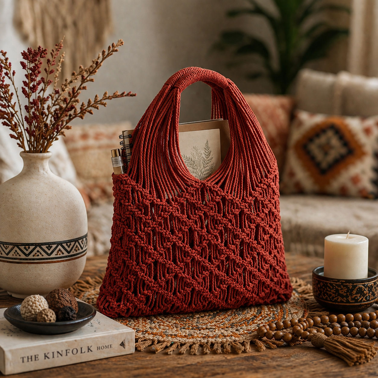 Trendy Macrame Beach Bag Coastal Vibes